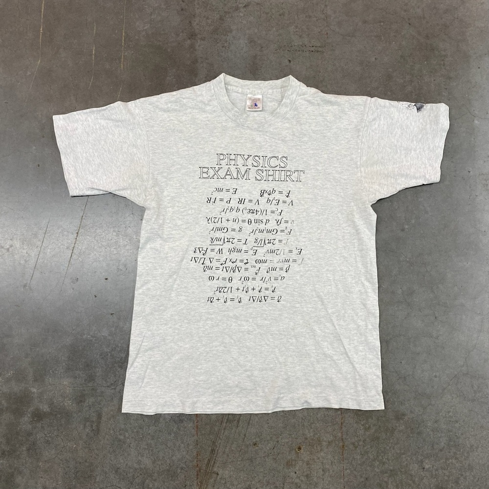 VTGā Physics Exam Shirt Fruit of the Loom Single Stitch Gray Tee Mens Large